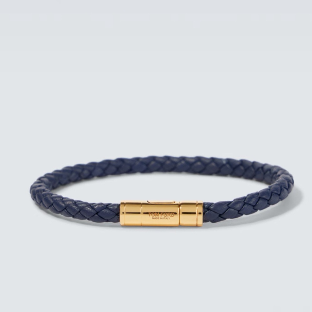 Tom Ford Navy and Gold Braided Bracelet